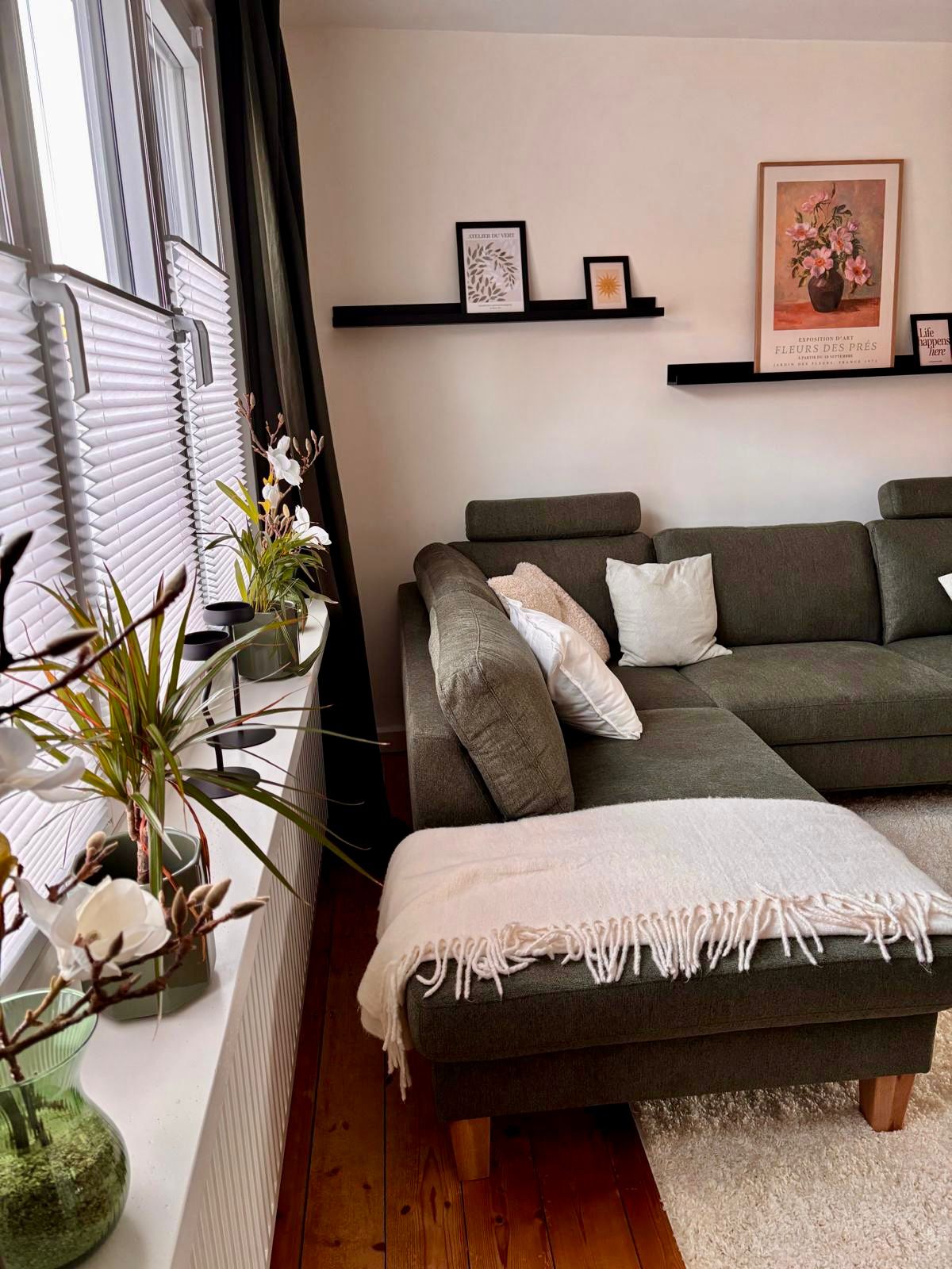Sofa-Ecke am Fenster mit Pflanzen